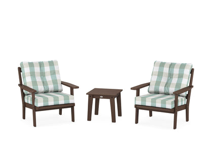 POLYWOOD® Oxford 3-Piece Deep Seating Set in Mahogany / Buffalo Plaid Glacier Spa