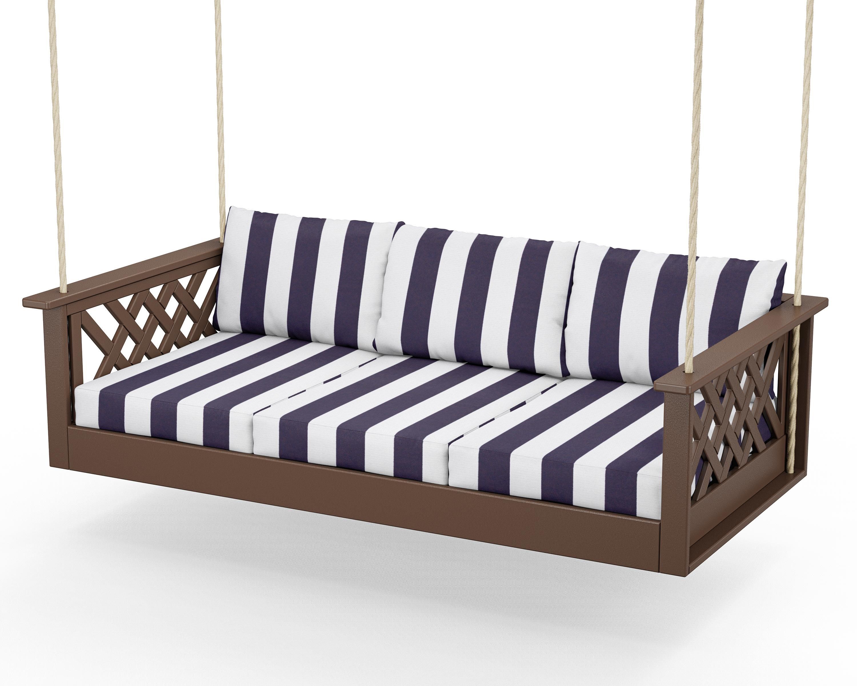 Country Living Wovendale Daybed Swing in Mahogany / Cabana Stripe Navy