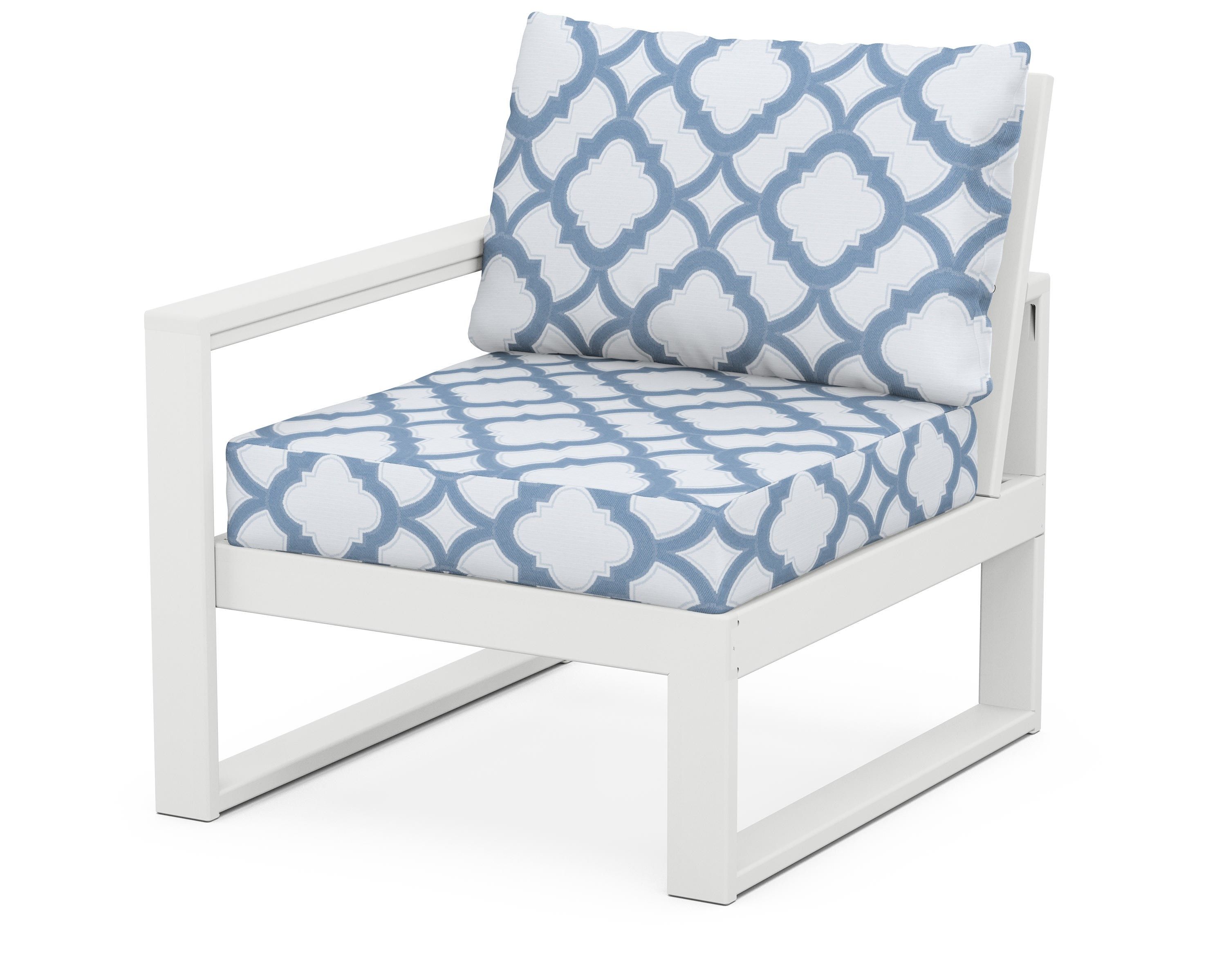 POLYWOOD® EDGE Modular Left Arm Chair in White / Trellis Sky Blue