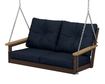 POLYWOOD® Vineyard Deep Seating Swing in Mahogany / Natural / Marine Indigo