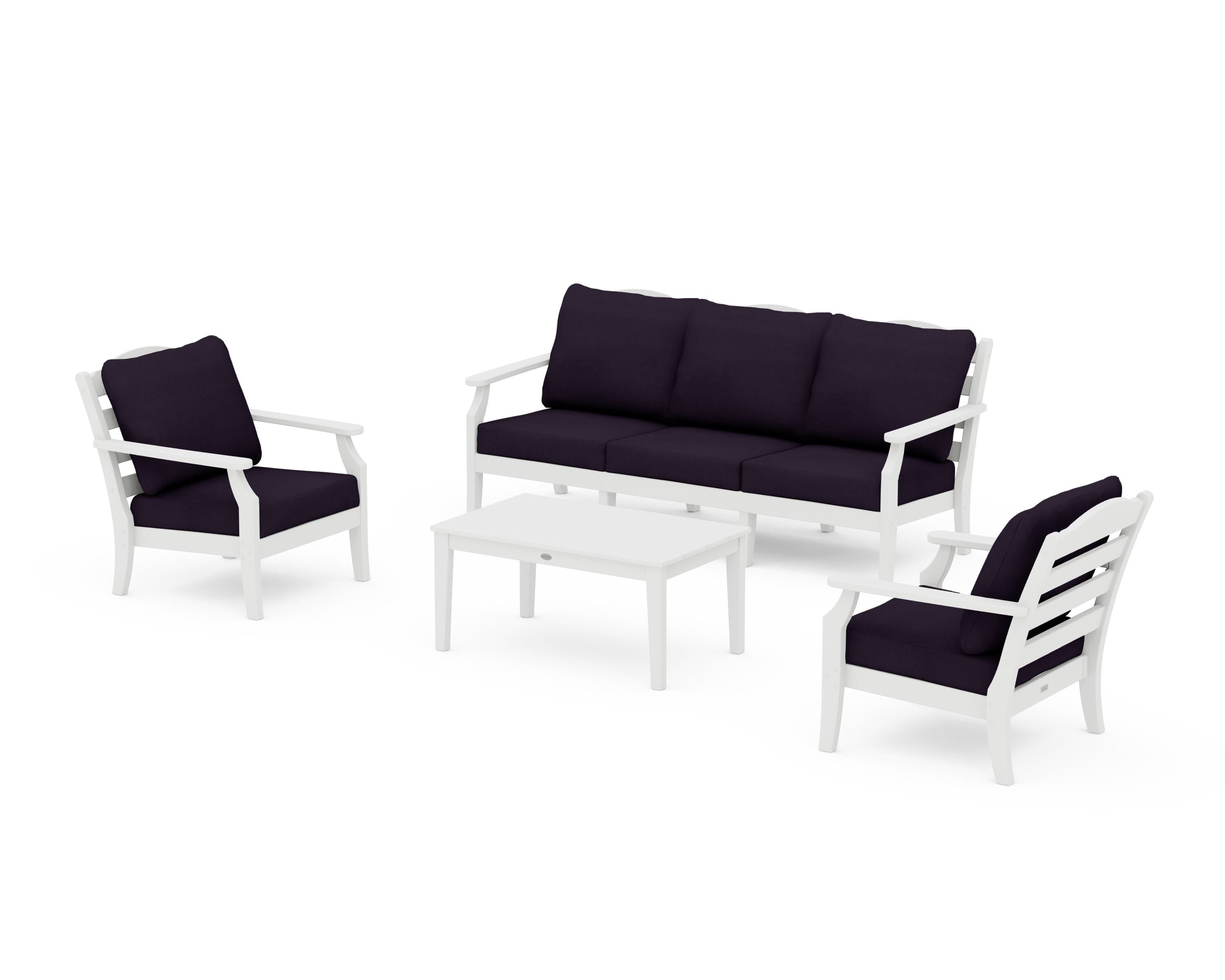 Draper James™ by  POLYWOOD® Savannah 4-Piece Deep Seating Set with Sofa in White / Navy Linen