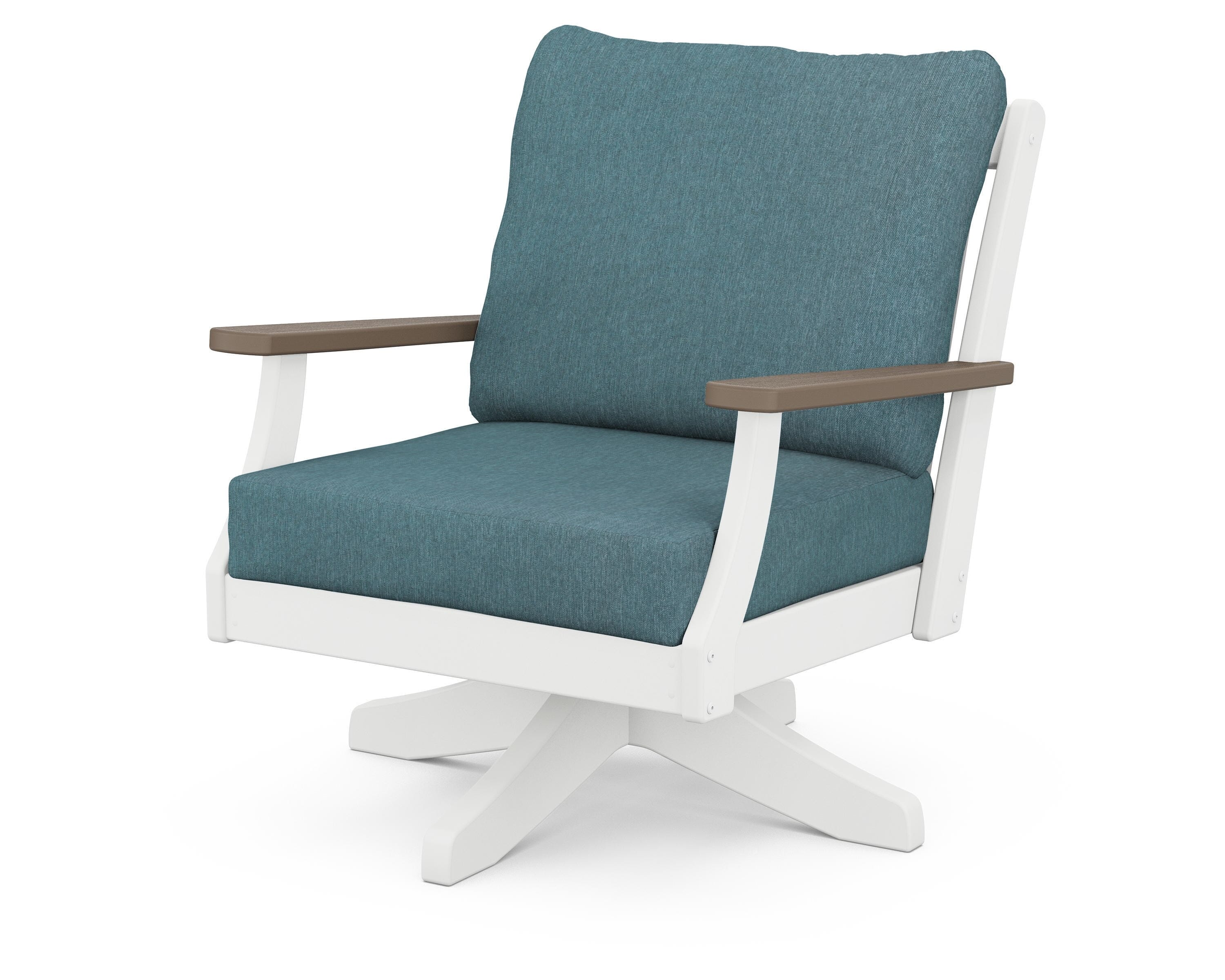 POLYWOOD® Braxton Deep Seating Swivel Chair in White / Kona / Ocean Teal