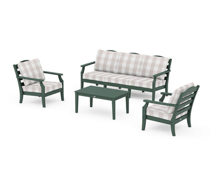 Draper James™ by  POLYWOOD® Savannah 4-Piece Deep Seating Set with Sofa in Green / Buffalo Plaid Dune Burlap
