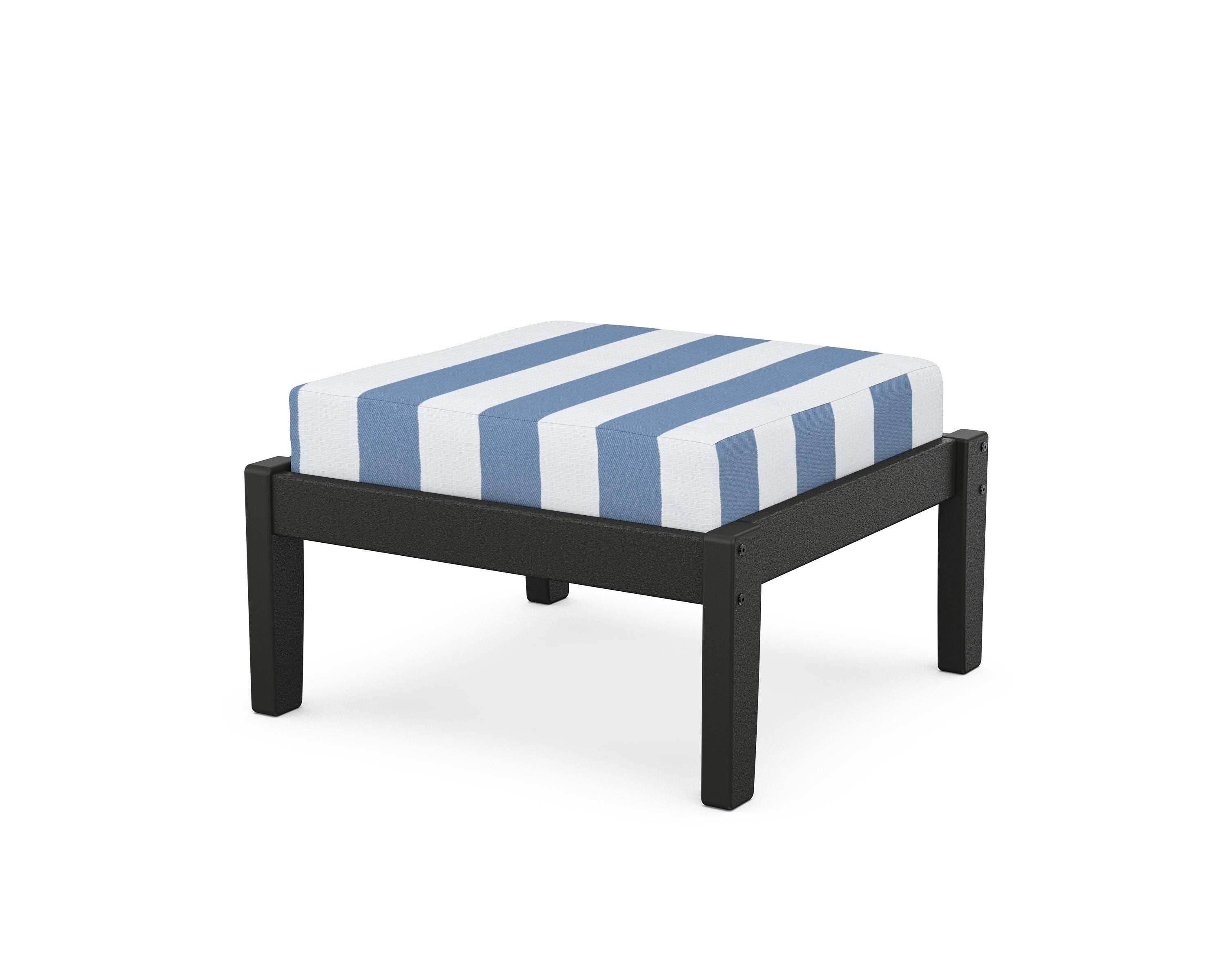 Unbranded Deep Seating Ottoman in Black / Cabana Stripe Sky Blue