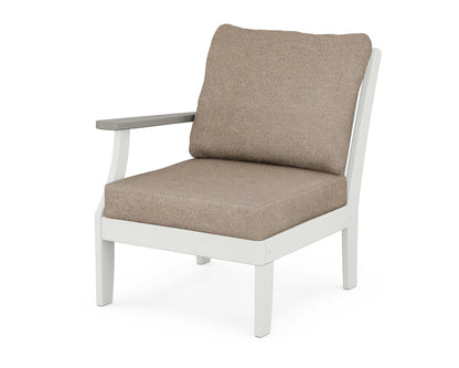 POLYWOOD® Braxton Modular Left Arm Chair in White / Driftwood / Spiced Burlap
