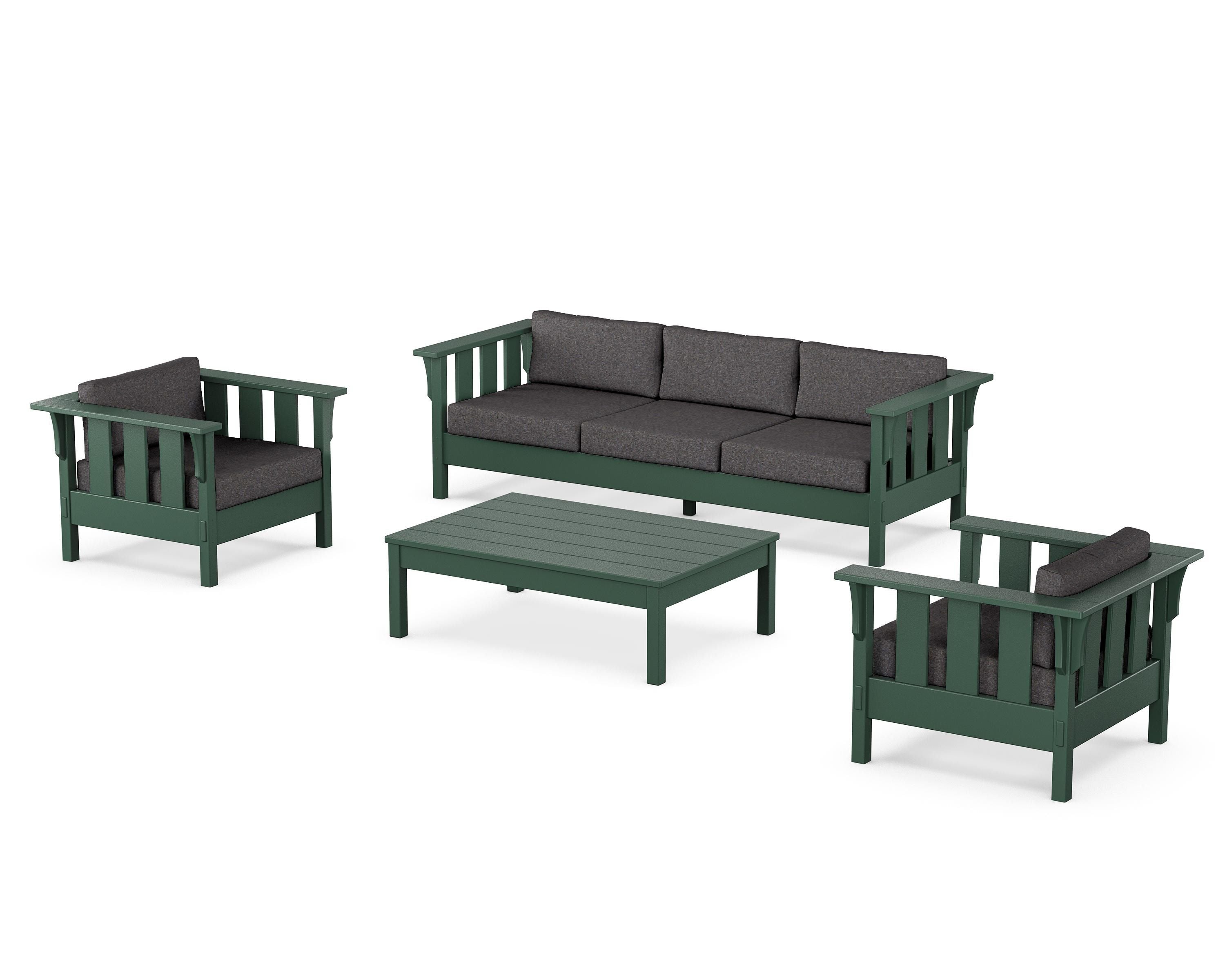 Martha Stewart by POLYWOOD® Acadia 4-Piece Deep Seating Set with Sofa in Green / Ash Charcoal