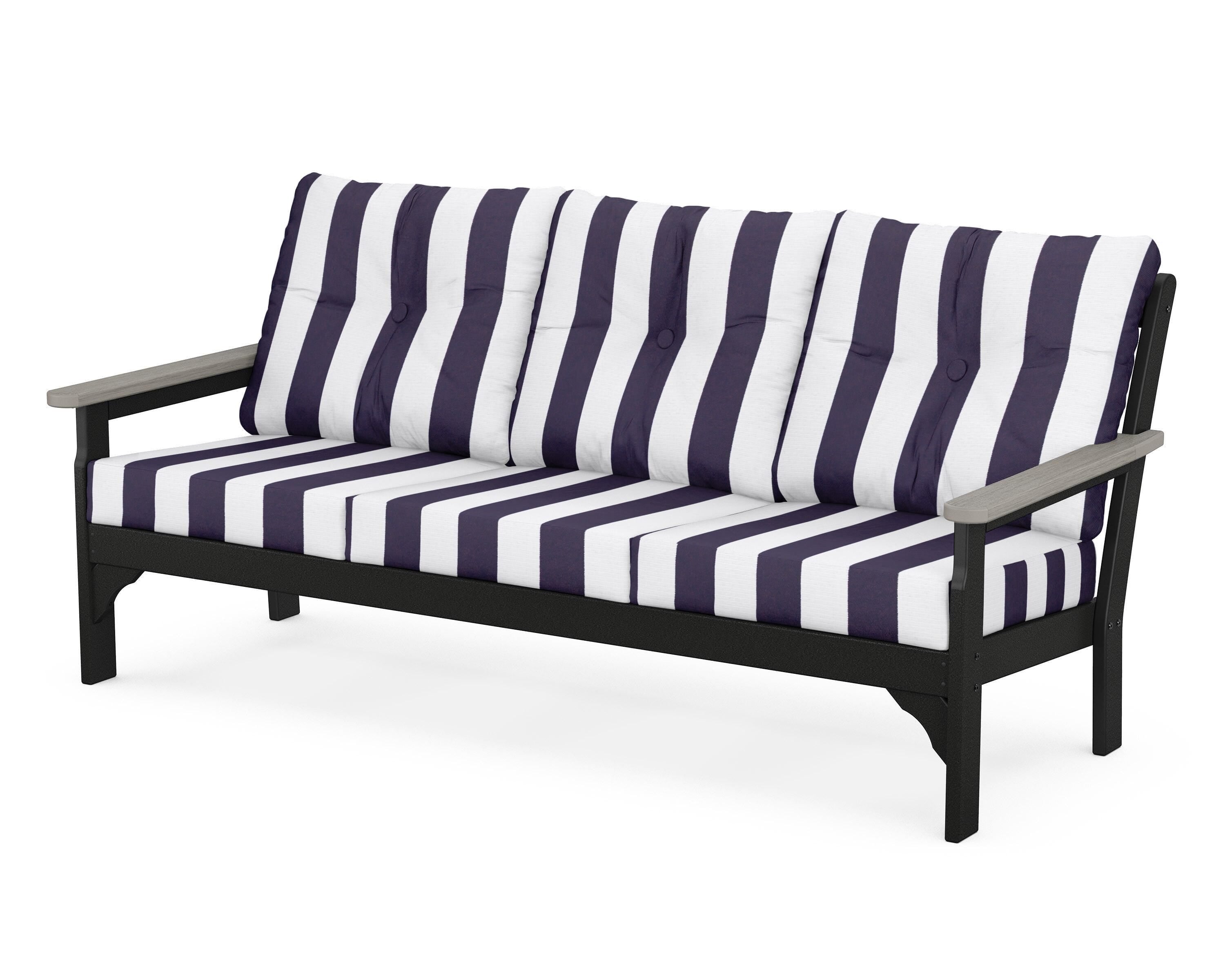 POLYWOOD® Vineyard Deep Seating Sofa in Black / Driftwood / Cabana Stripe Navy