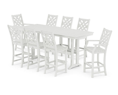 Country Living Wovendale 9-Piece Bar Set with Trestle Legs in White