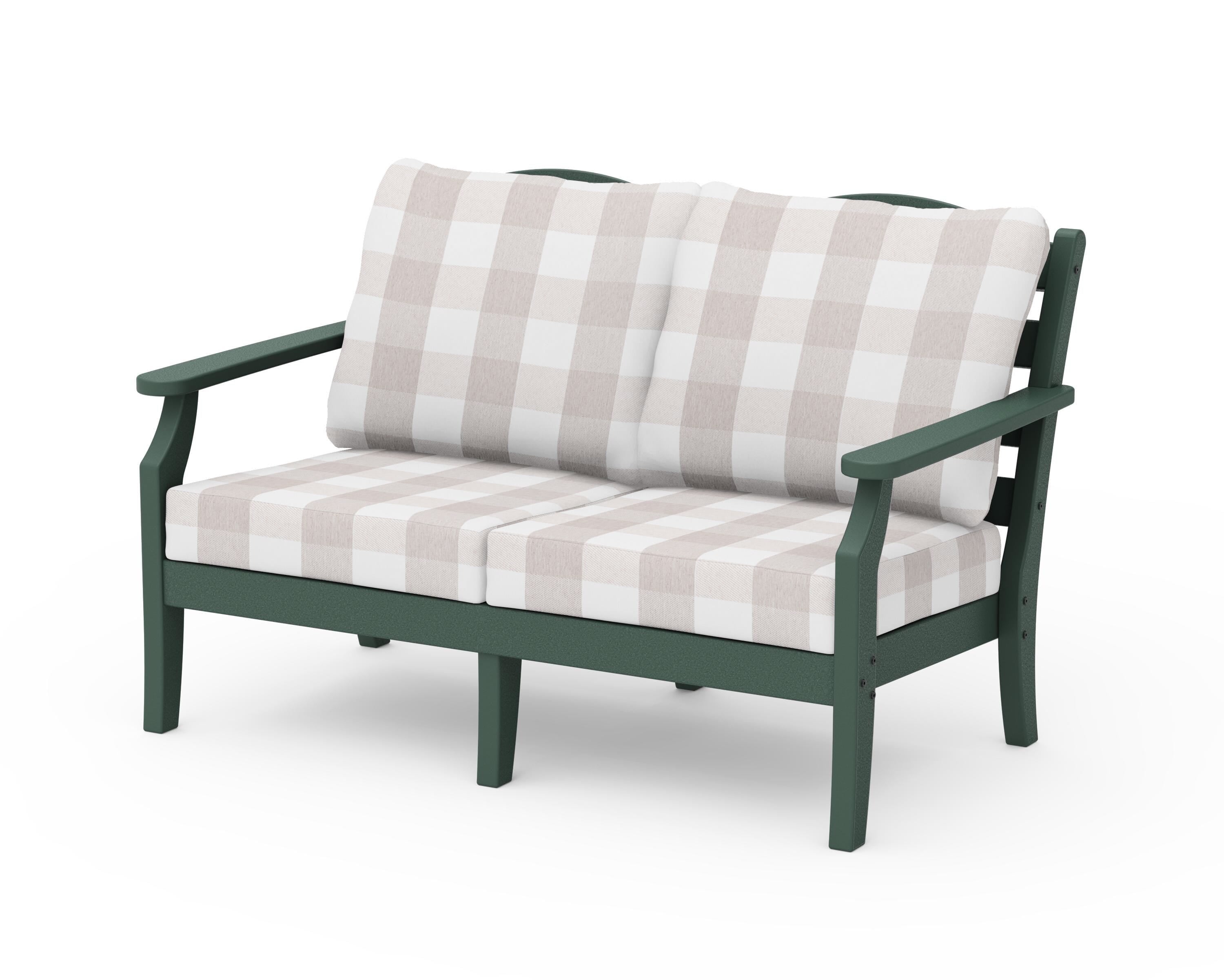 Draper James™ by  POLYWOOD® Savannah Deep Seating Loveseat in Green / Buffalo Plaid Dune Burlap