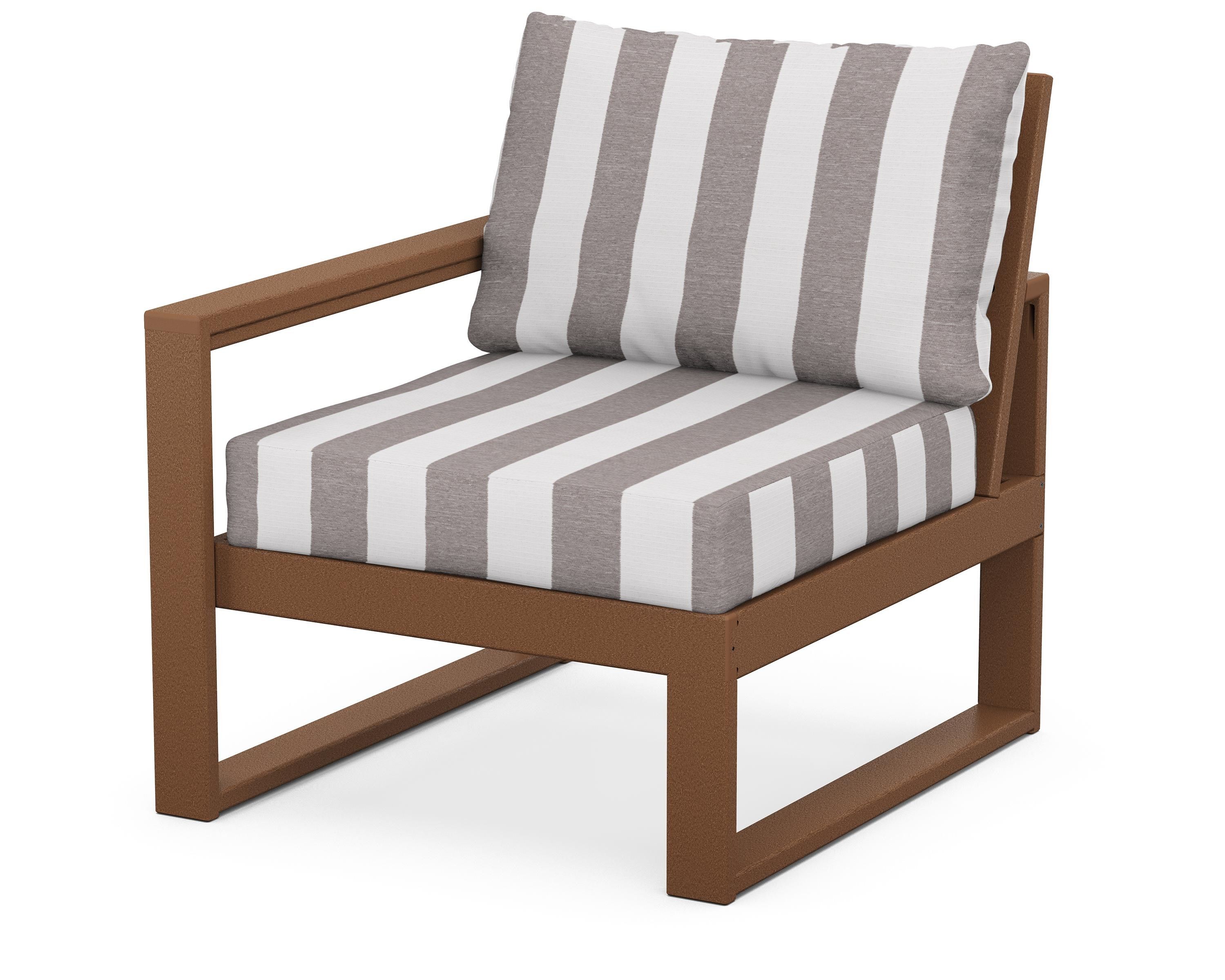 POLYWOOD® EDGE Modular Left Arm Chair in Teak / Cabana Stripe Grey Mist
