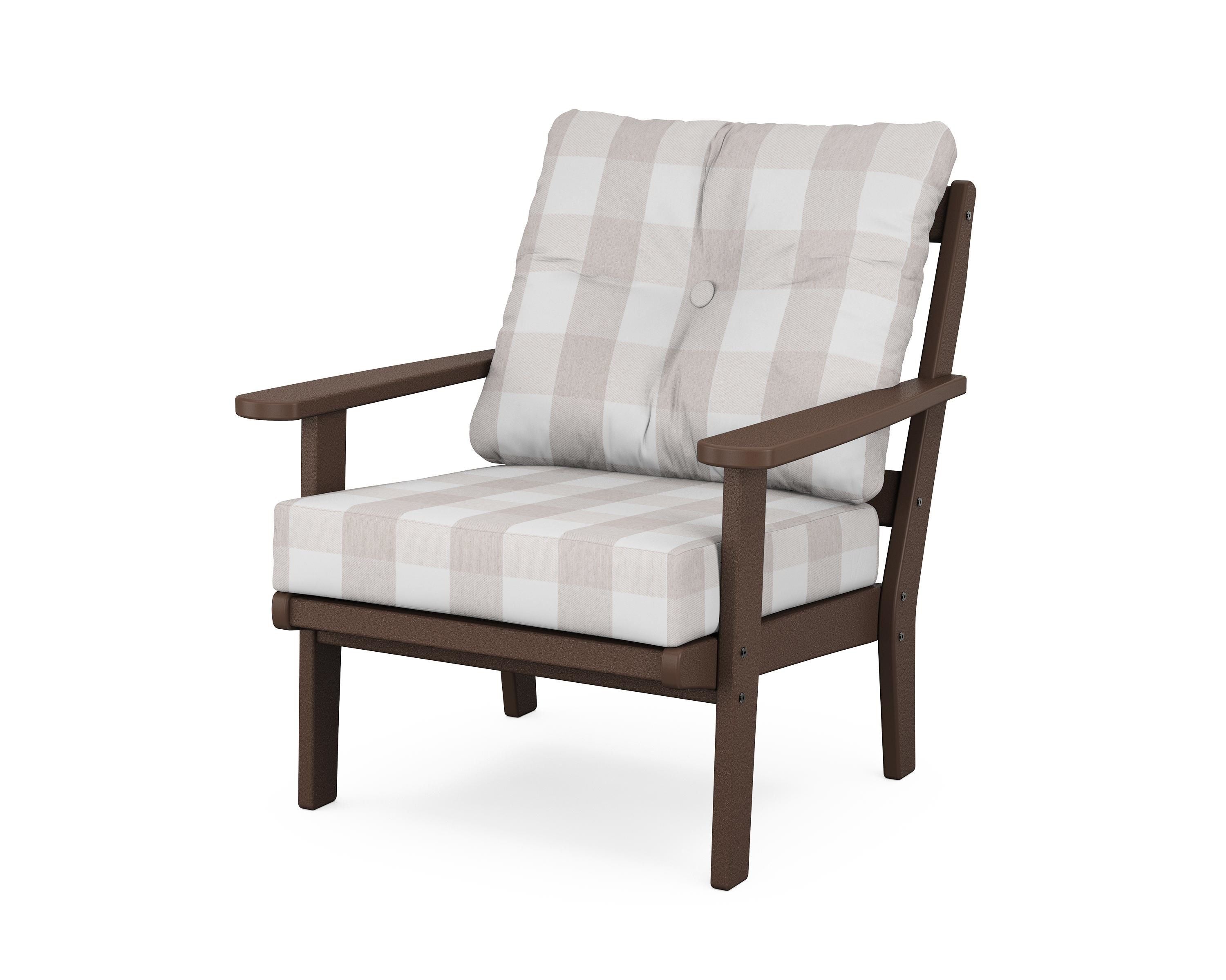 POLYWOOD® Mission Deep Seating Chair in Mahogany / Buffalo Plaid Dune Burlap