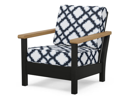 POLYWOOD® Harbour Deep Seating Chair in Black / Natural / Trellis Marine Indigo