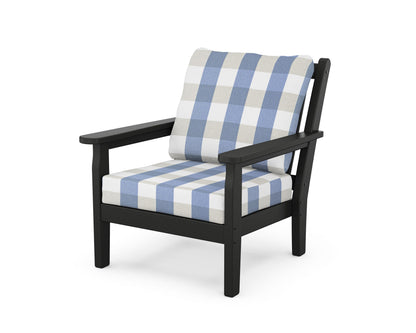 POLYWOOD® Chippendale Deep Seating Chair in Black / Buffalo Plaid Sky Blue