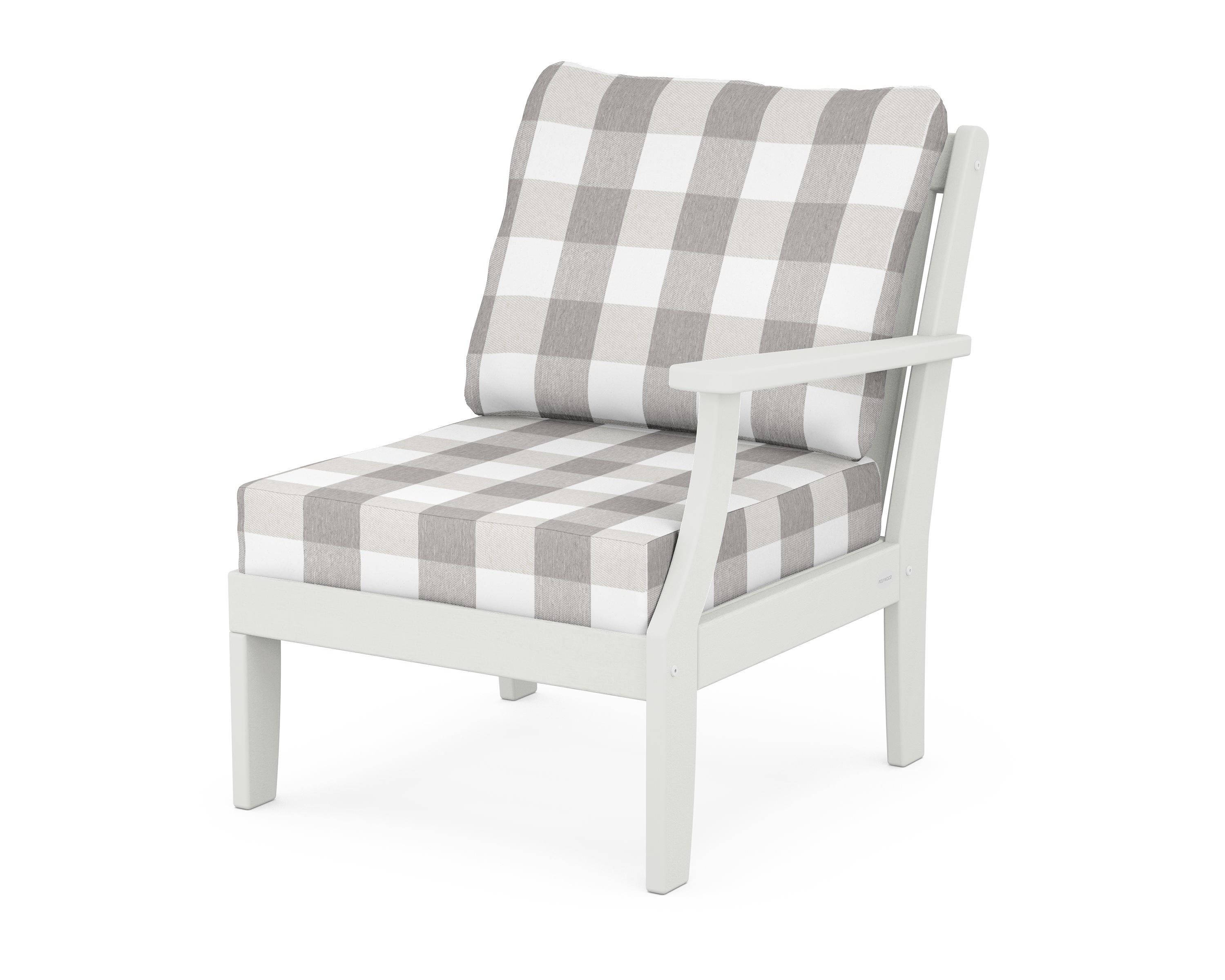 POLYWOOD® Braxton Modular Right Arm Chair in Vintage White / Buffalo Plaid Grey Mist