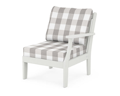 POLYWOOD® Braxton Modular Right Arm Chair in Vintage White / Buffalo Plaid Grey Mist