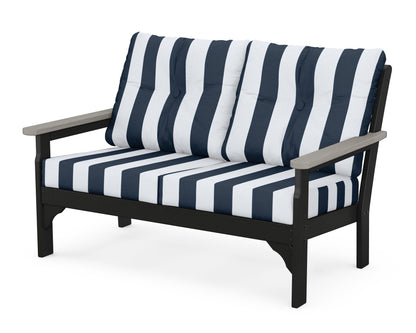 POLYWOOD® Vineyard Deep Seating Loveseat in Black / Driftwood / Cabana Stripe Marine Indigo