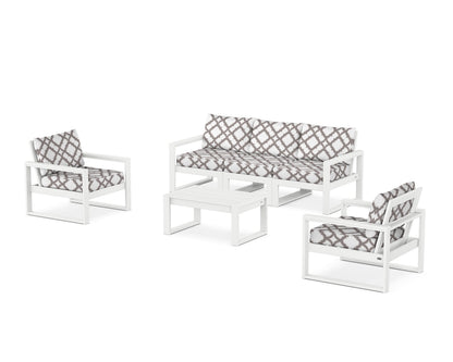 POLYWOOD® EDGE Sectional 4-Piece Deep Seating Set with Sofa in White / Trellis Grey Mist