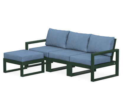 POLYWOOD® EDGE 4-Piece Modular Deep Seating Set with Ottoman in Green / Sky Blue