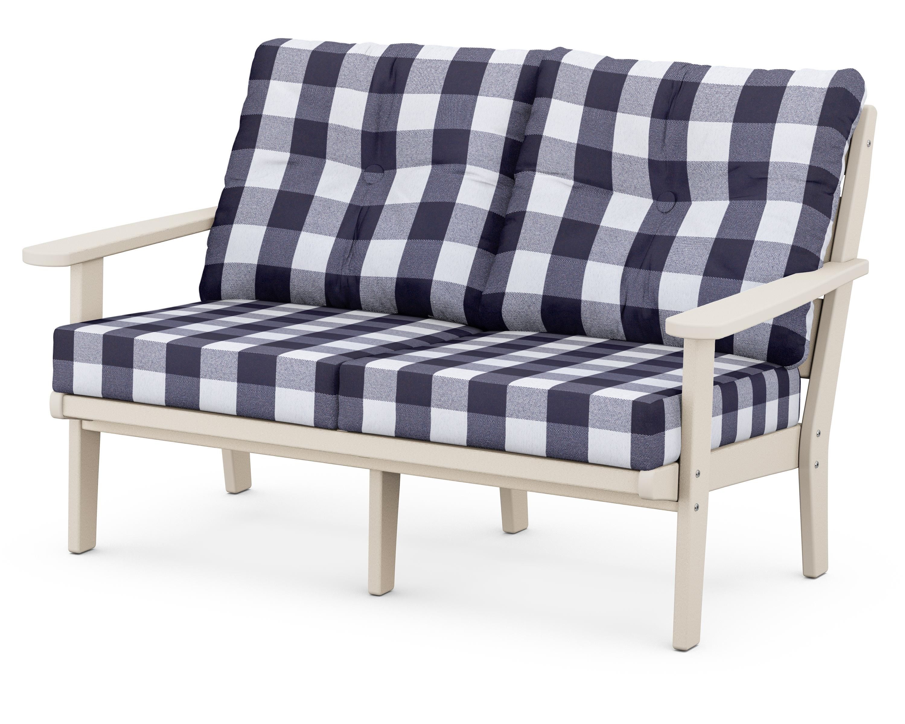 POLYWOOD® Lakeside Deep Seating Loveseat in Sand / Buffalo Plaid Navy