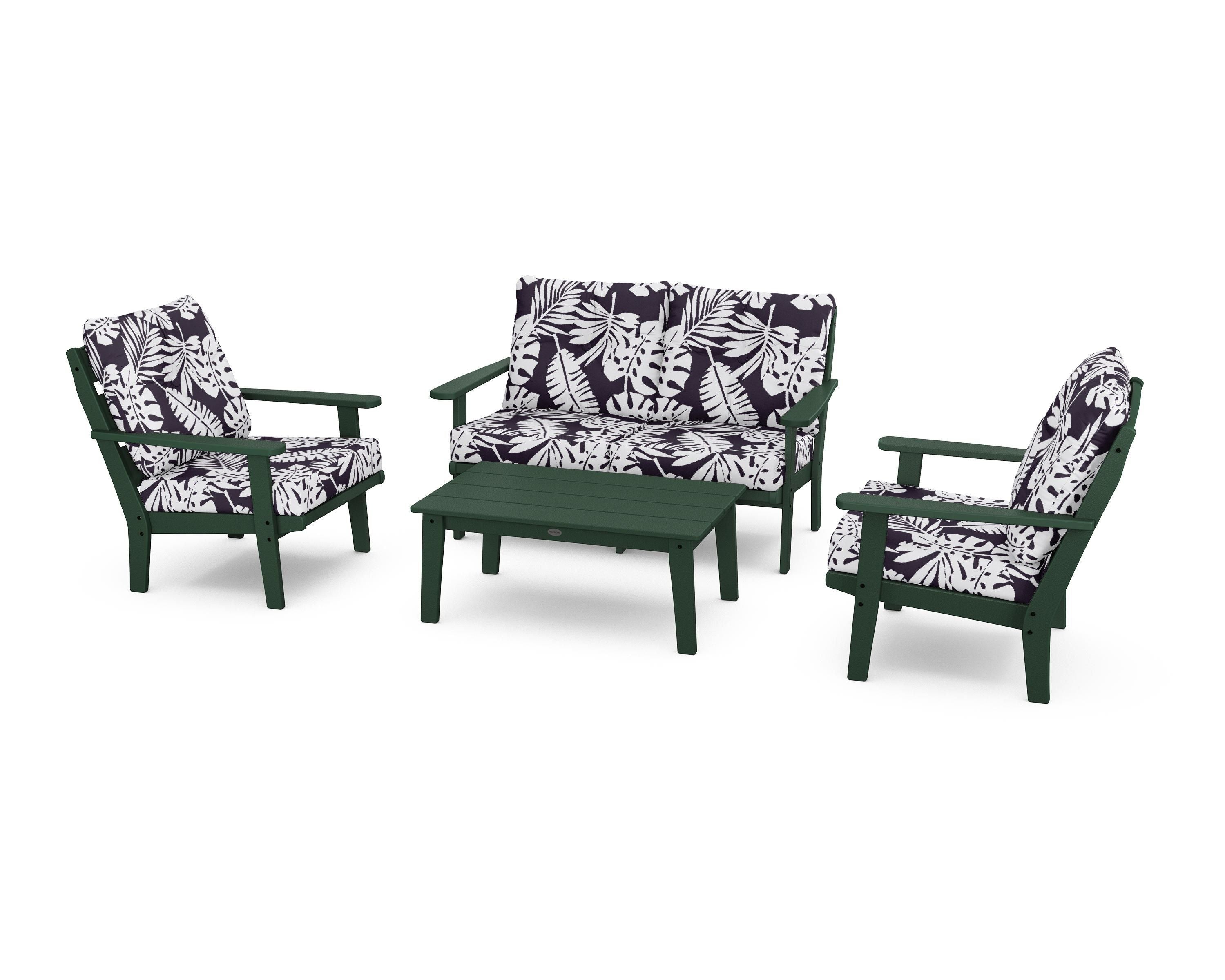 POLYWOOD® Lakeside 4-Piece Deep Seating Set in Green / Leaf Navy