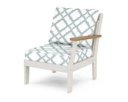 POLYWOOD® Braxton Modular Right Arm Chair in Sand / Natural / Trellis Glacier Spa