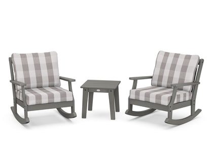 POLYWOOD® Braxton 3-Piece Deep Seating Rocker Set in Slate Grey / Buffalo Plaid Grey Mist