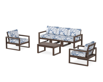 POLYWOOD® EDGE Sectional 4-Piece Deep Seating Set with Sofa in Mahogany / Leaf Sky Blue