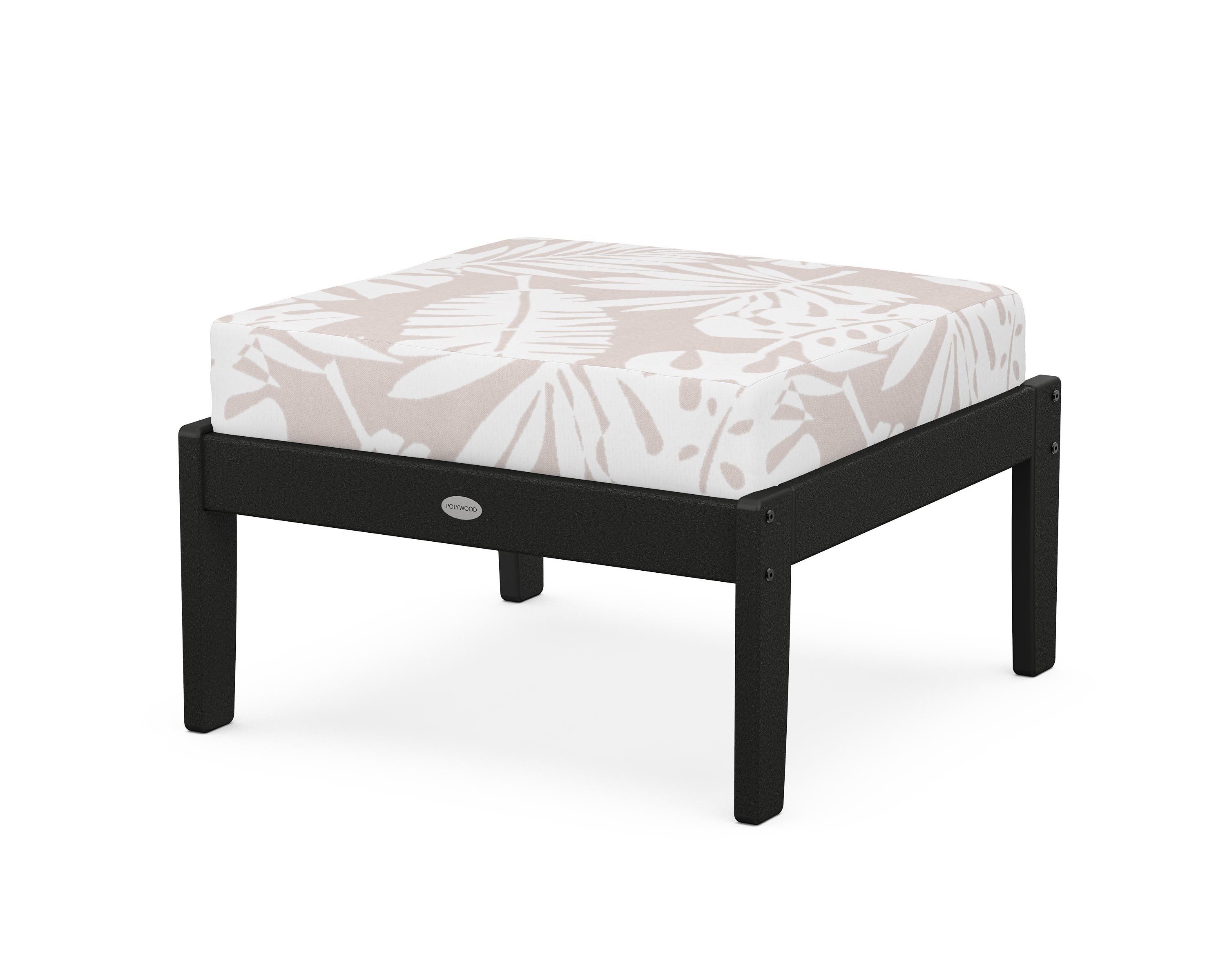 POLYWOOD® Braxton Deep Seating Ottoman in Black / Leaf Dune Burlap