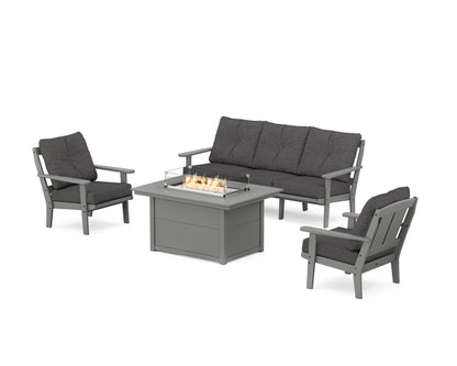 POLYWOOD® Mission Deep Seating Fire Pit Table Set in Slate Grey / Ash Charcoal