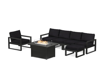 POLYWOOD® EDGE Sectional Lounge and Fire Pit Set in Black / Midnight Linen