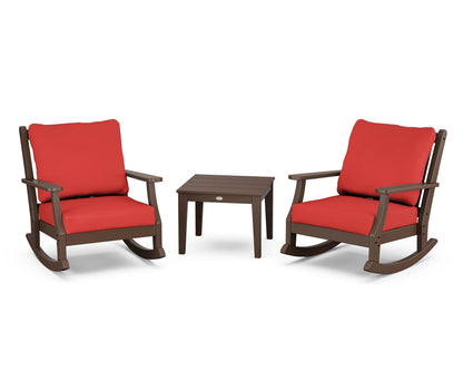 Country Living Wovendale 3-Piece Deep Seating Rocker Set in Mahogany / Crimson Linen
