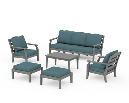 Draper James™ by  POLYWOOD® Savannah 6-Piece Lounge Sofa Set in Slate Grey / Ocean Teal