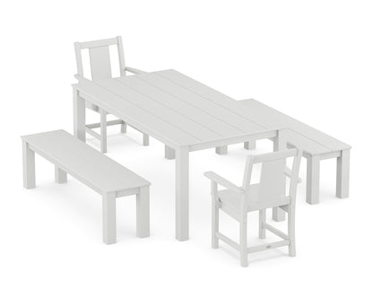 POLYWOOD® Prairie 5-Piece Parsons Dining Set with Benches in White