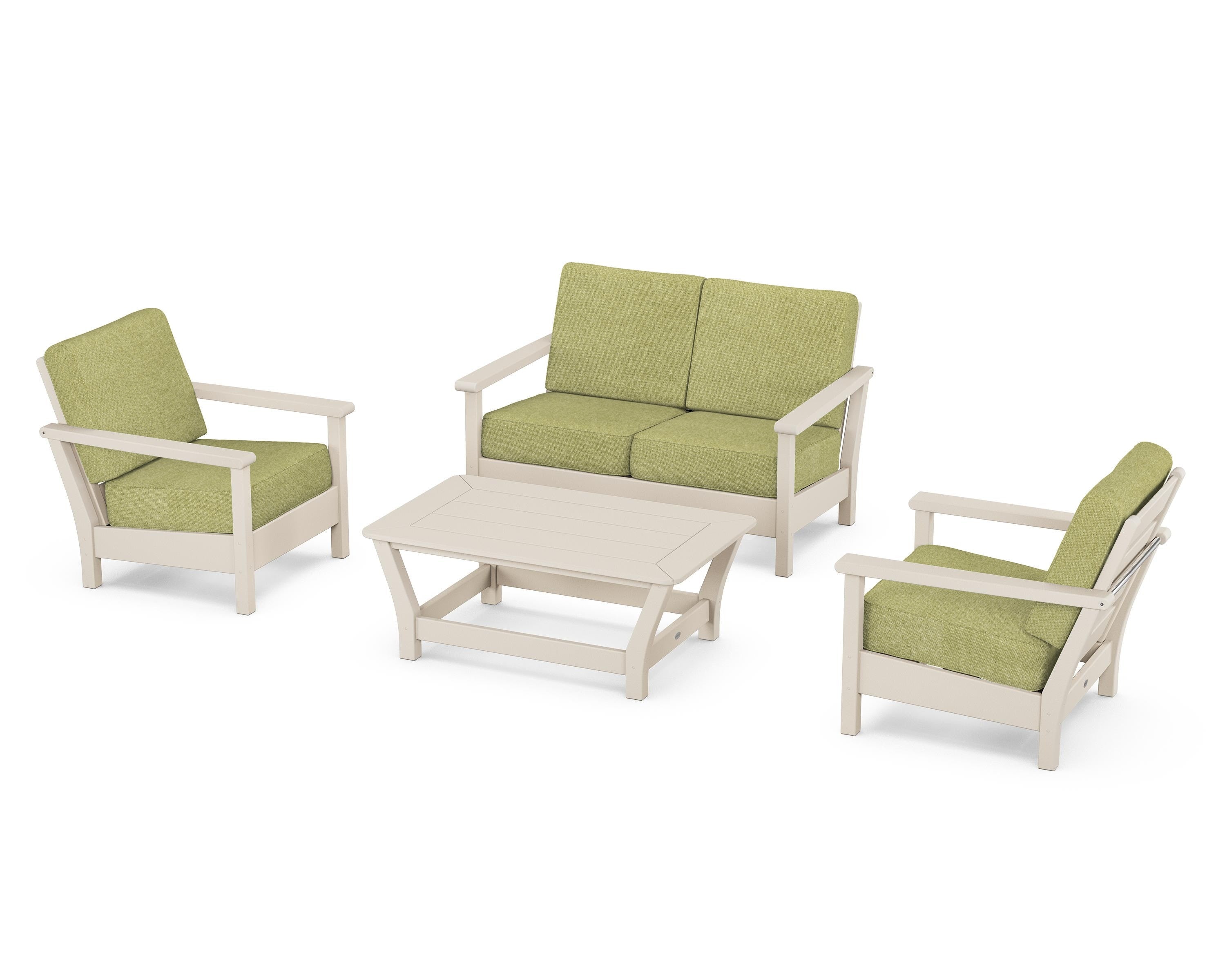 POLYWOOD® Harbour 4-Piece Deep Seating Set in Sand / Chartreuse Boucle
