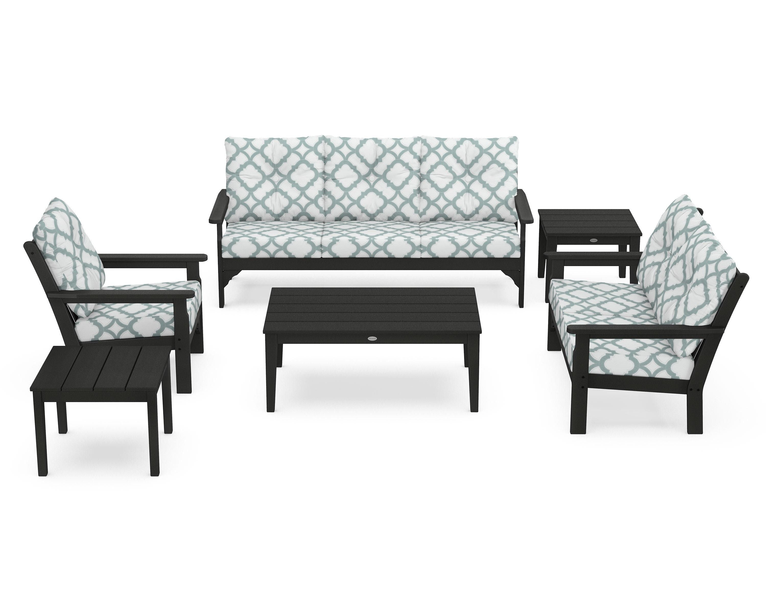 POLYWOOD® Vineyard 6-Piece Deep Seating Set in Black / Trellis Glacier Spa