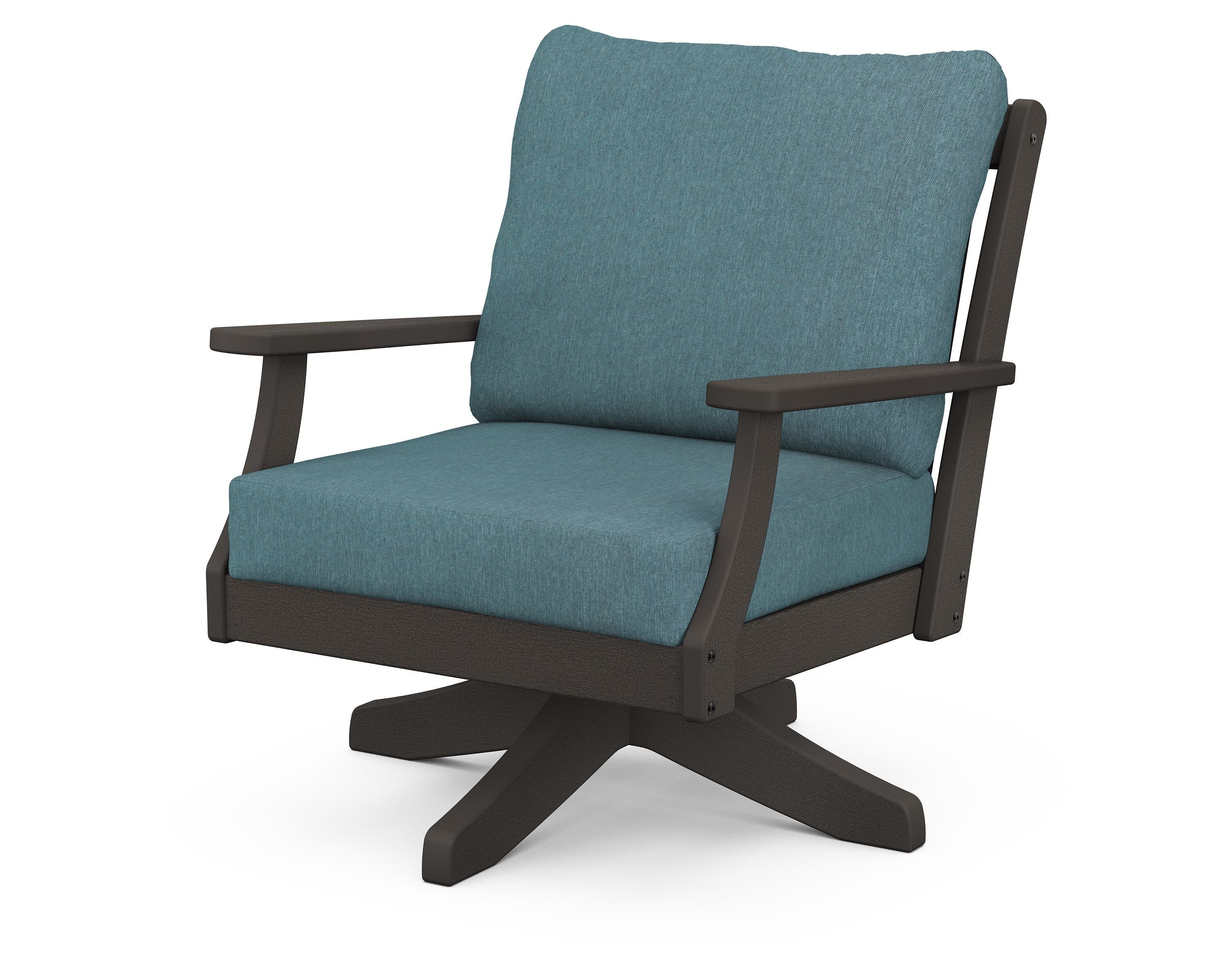 POLYWOOD® Braxton Deep Seating Swivel Chair in Vintage Coffee / Ocean Teal
