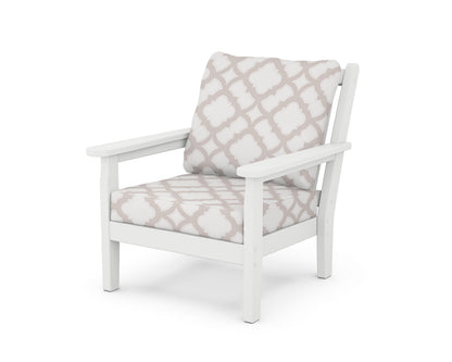 POLYWOOD® Chippendale Deep Seating Chair in White / Trellis Dune Burlap