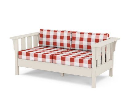 Martha Stewart by POLYWOOD® Acadia Deep Seating Loveseat in Sand / Buffalo Plaid Crimson