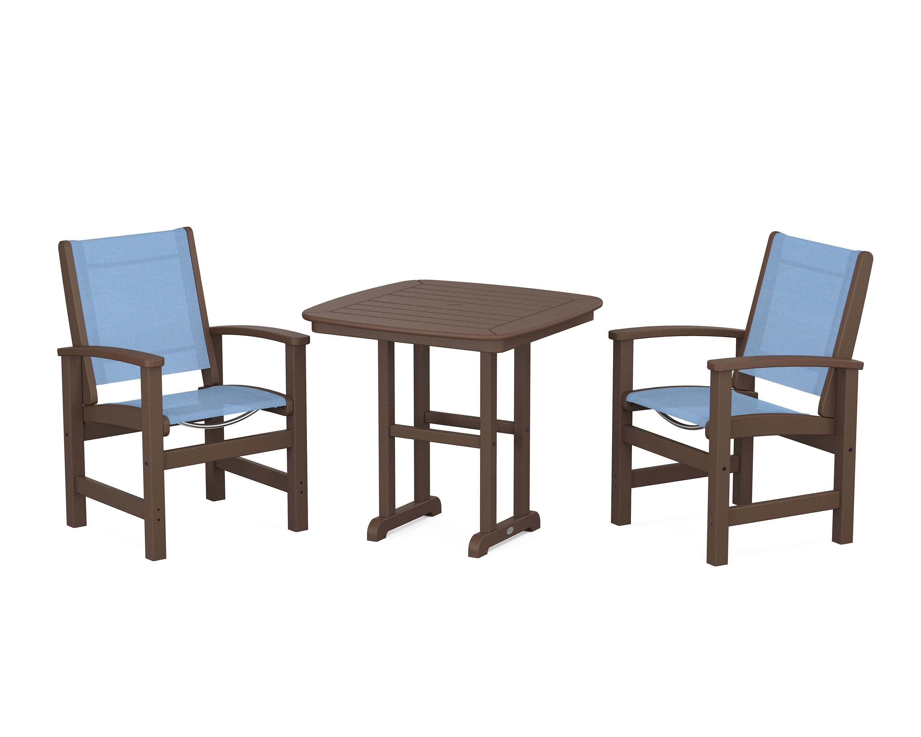 POLYWOOD® Coastal 3-Piece Dining Set in Mahogany / Poolside Sling