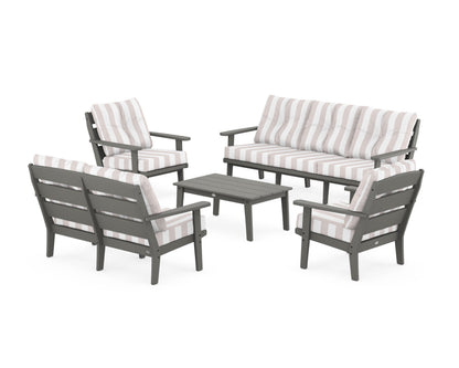 POLYWOOD® Lakeside 5-Piece Lounge Sofa Set in Slate Grey / Cabana Stripe Dune Burlap