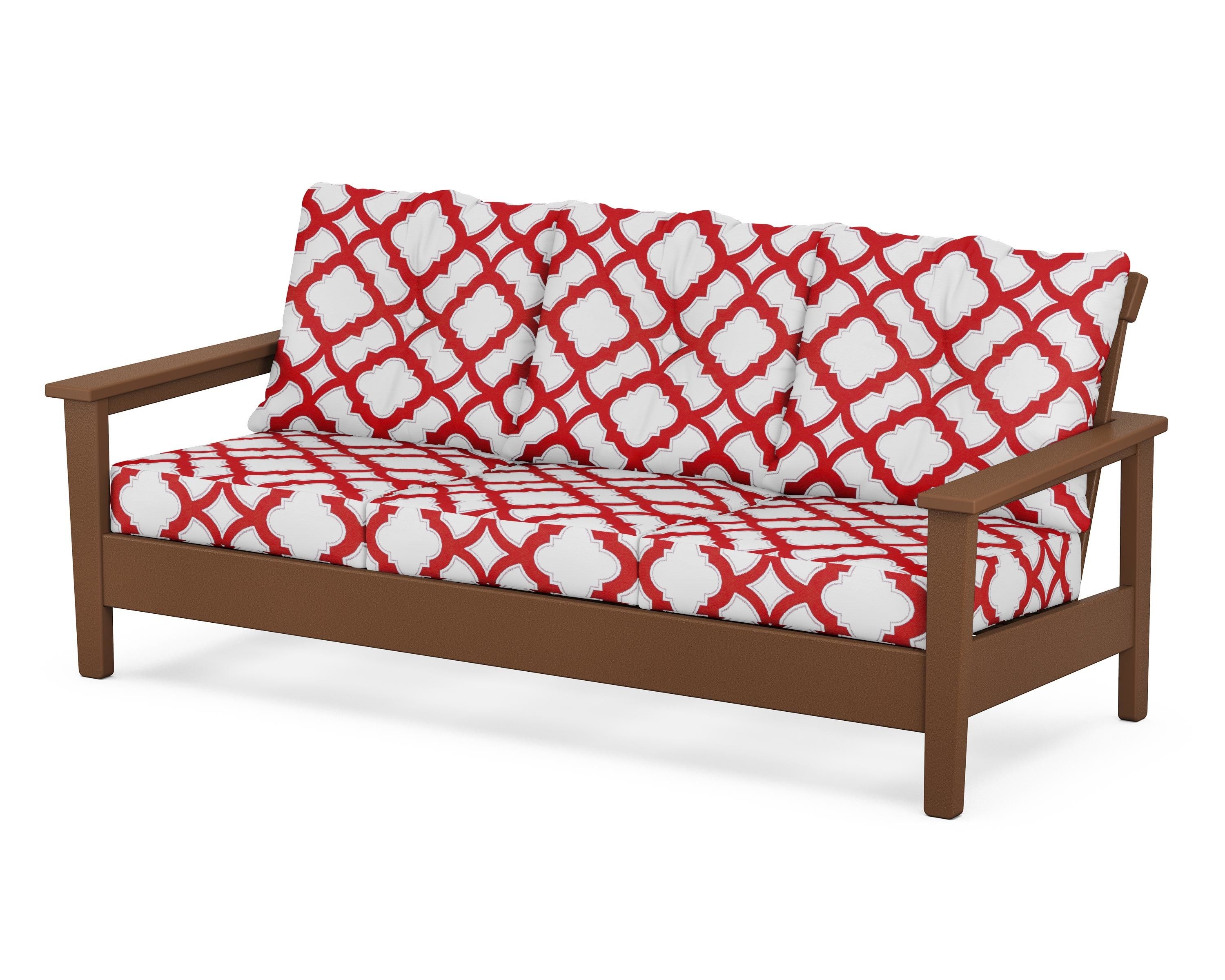 POLYWOOD® Prescott Deep Seating Sofa in Teak / Trellis Crimson
