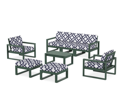 POLYWOOD® EDGE Sectional 8-Piece Lounge Sofa Set in Green / Trellis Navy