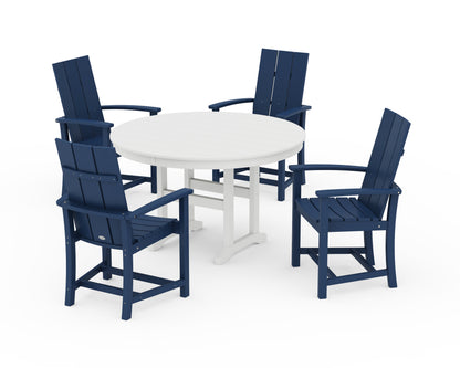 POLYWOOD® Modern Adirondack 5-Piece Round Farmhouse Dining Set in Navy / White