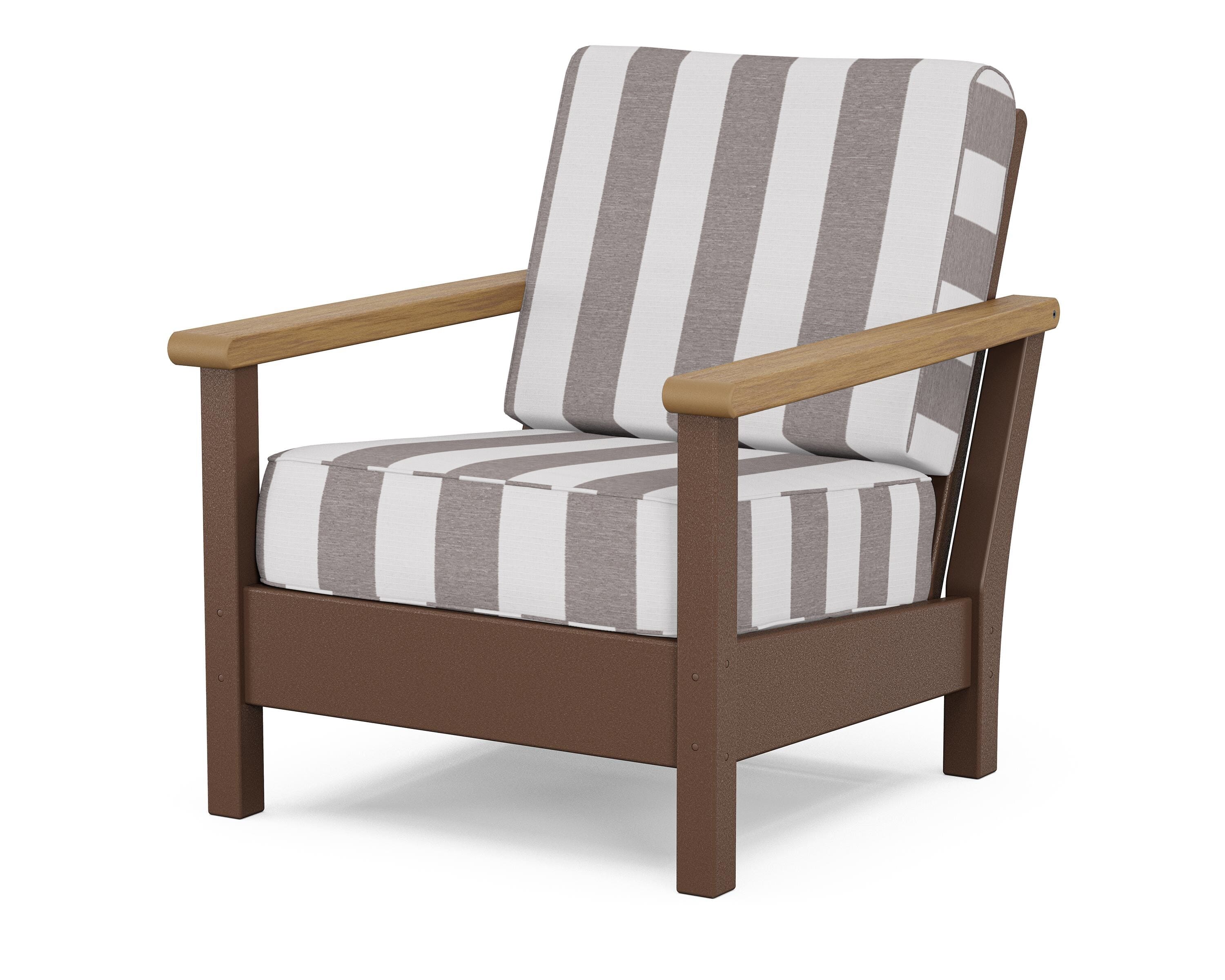 POLYWOOD® Harbour Deep Seating Chair in Mahogany / Natural / Cabana Stripe Grey Mist