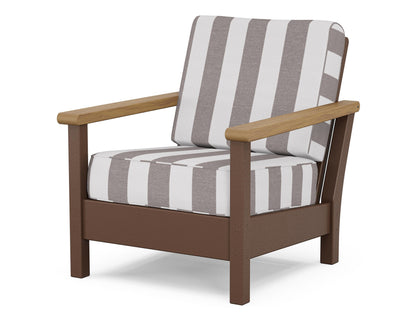 POLYWOOD® Harbour Deep Seating Chair in Mahogany / Natural / Cabana Stripe Grey Mist