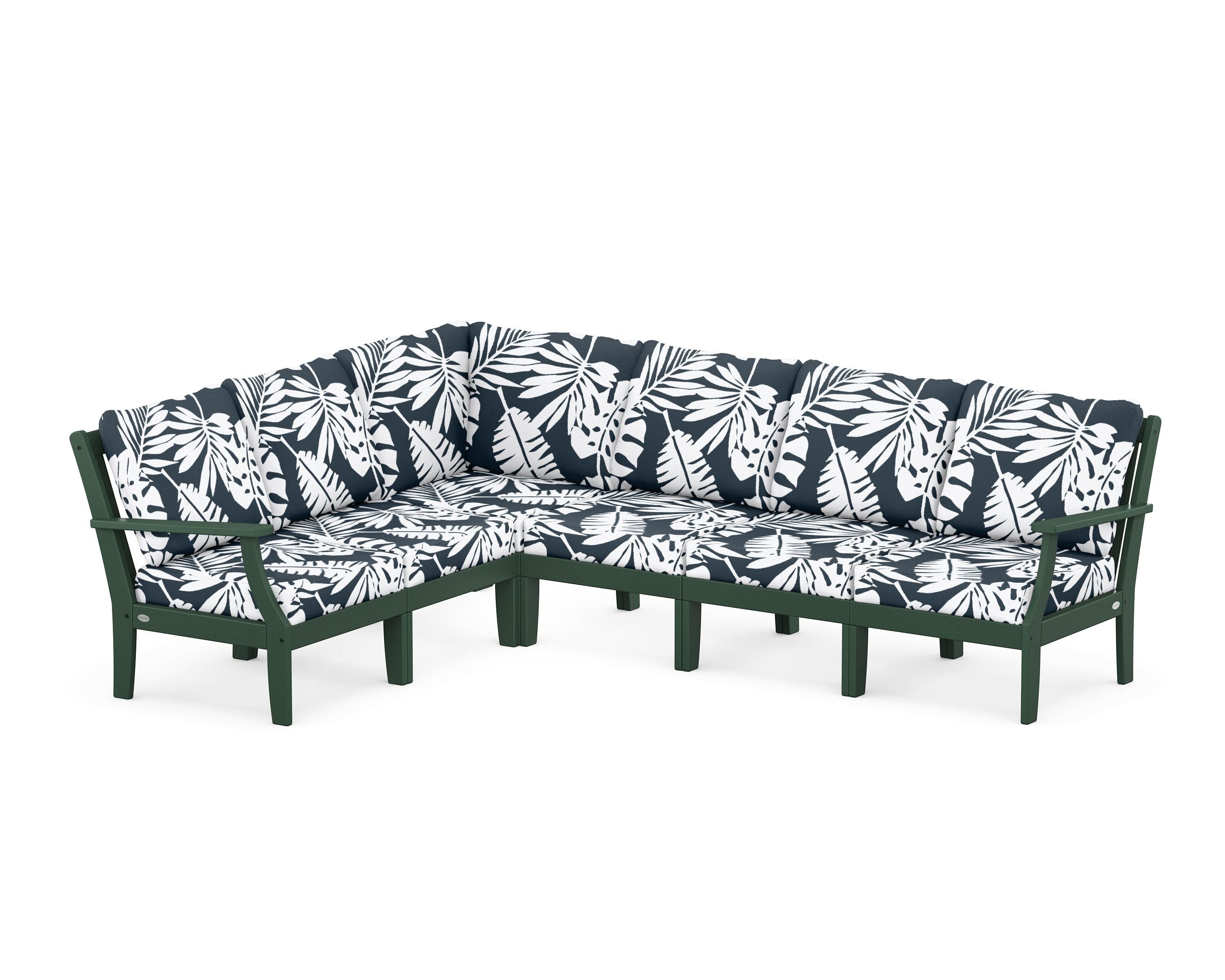 POLYWOOD® Braxton Modular 6-Piece Deep Seating Set in Green / Leaf Marine Indigo
