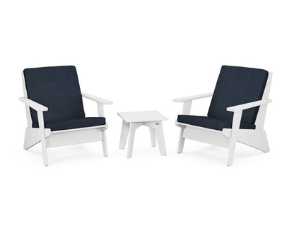 POLYWOOD® Riviera Modern Lounge 3-Piece Set in White / Marine Indigo