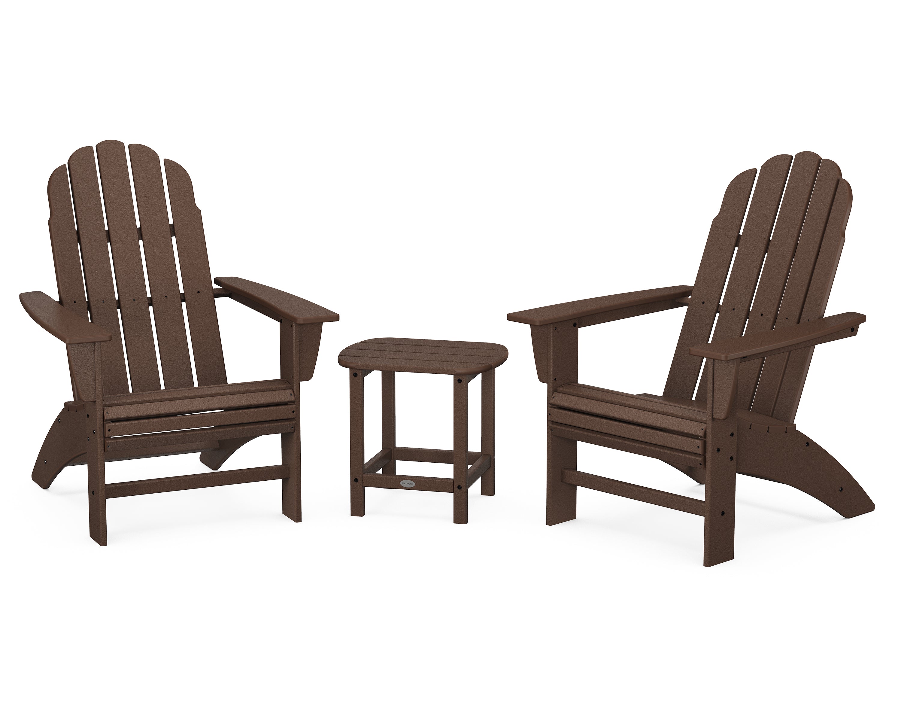 POLYWOOD® Vineyard 3-Piece Curveback Adirondack Set with South Beach 18" Side Table in Mahogany