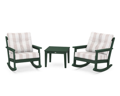 POLYWOOD® Vineyard 3-Piece Deep Seating Rocker Set in Green / Buffalo Plaid Dune Burlap