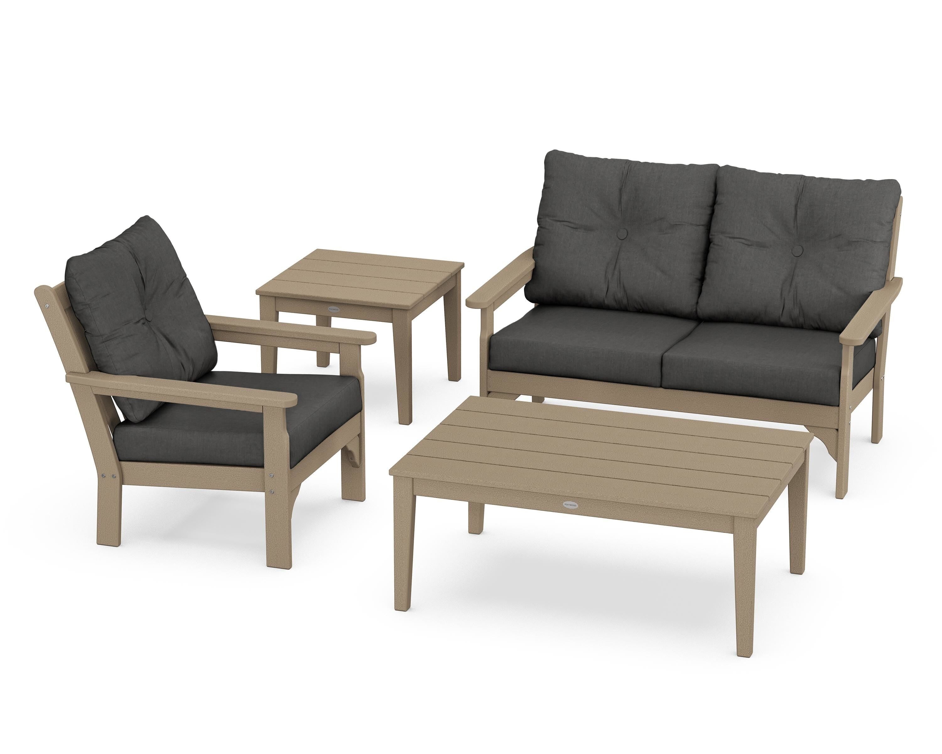 POLYWOOD® Vineyard 4-Piece Deep Seating Set in Vintage Sahara / Spectrum Carbon